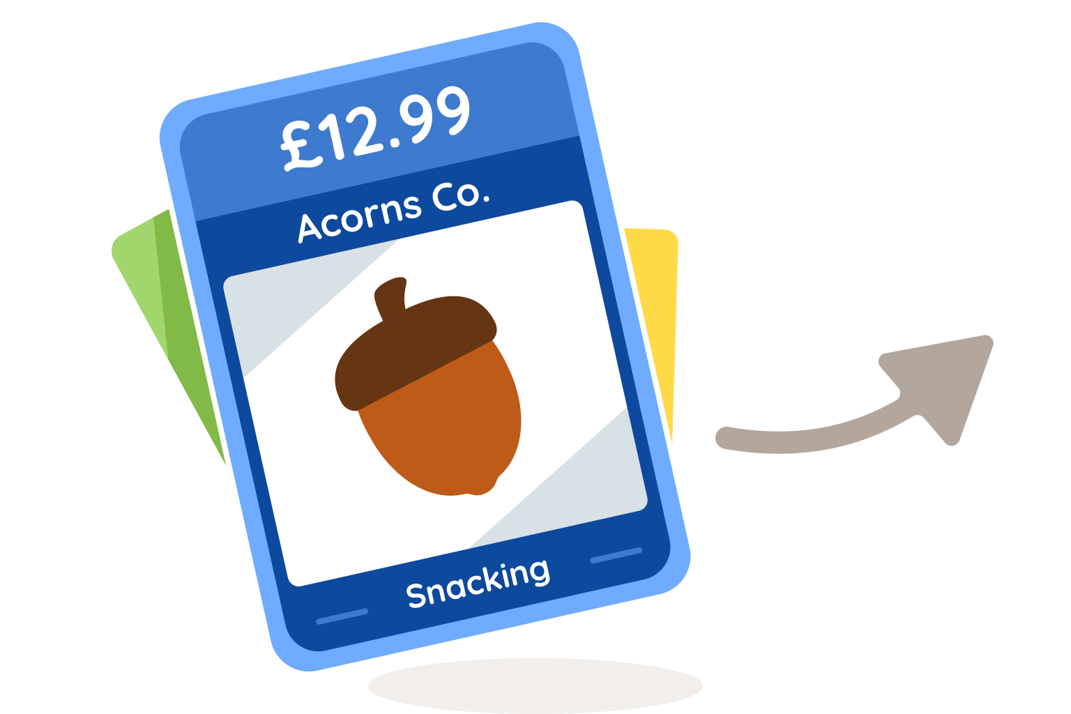 A playing card with a transaction for an acorn on it.